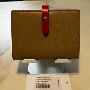 Authentic Celine Bifold Wallet in Taupe/Red